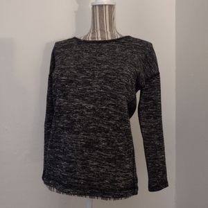 J Crew Oversized Black 3/4 Sleeve Wool Blend Knit Top Exposed Back Zip Size XS